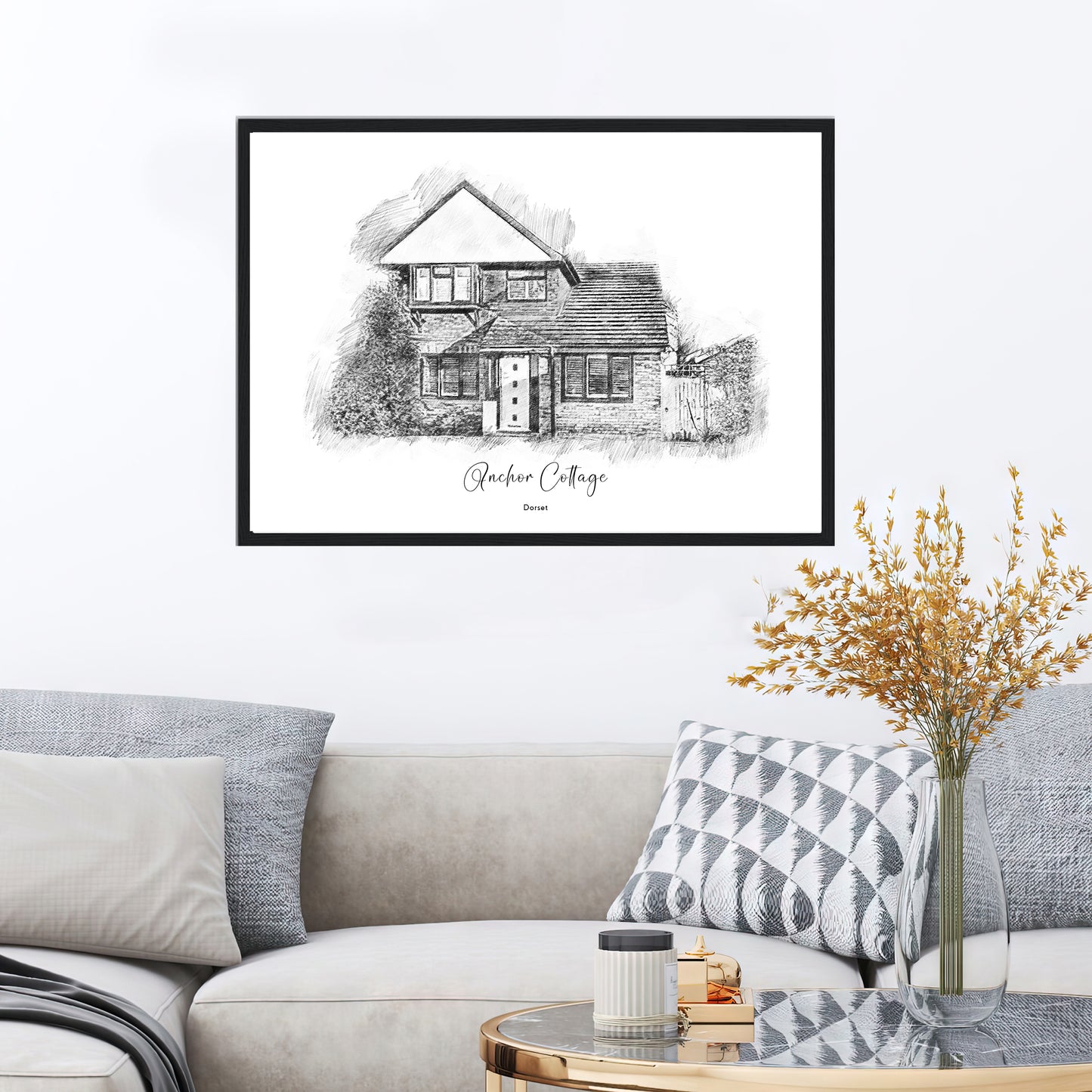 Custom Black & White House Sketch Portrait