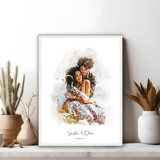 Personalised Couples Watercolour Print From Your Photo